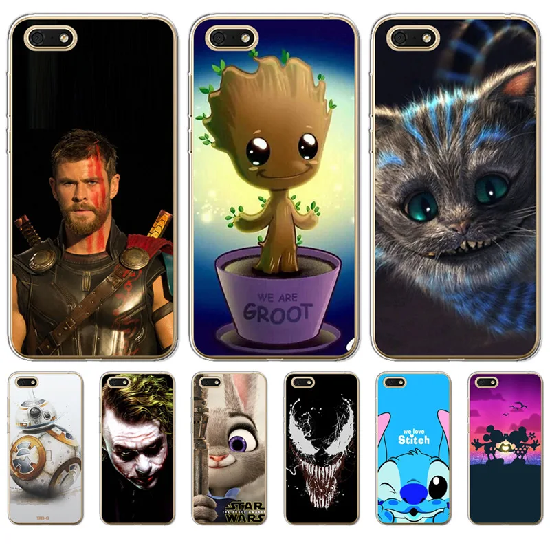 For Huawei Prime 2018 10 9 Lite Honor 7A 7C Pro 8C 8X Y3 2017 Y6 II Case cover Venom Grout Mickey Stitch joker Luxury cartoon |