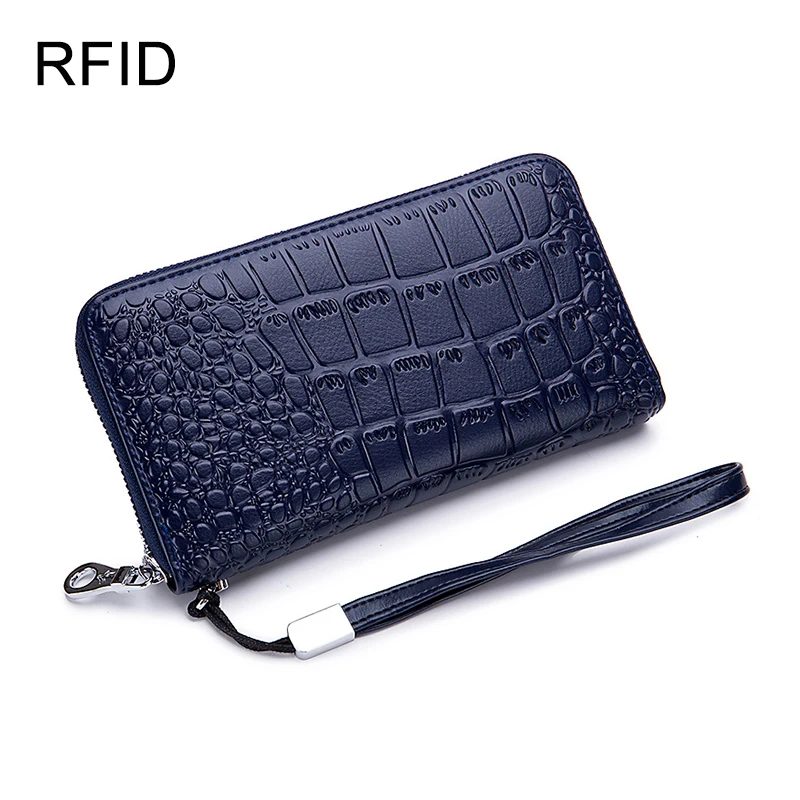 Камень узор RFID Кожаный Кошелек для женщин аккордеон Чехол для карт кошельки женские элегантные держатели для кредитных карт на молнии портмоне клатч - Цвет: Sapphire blue