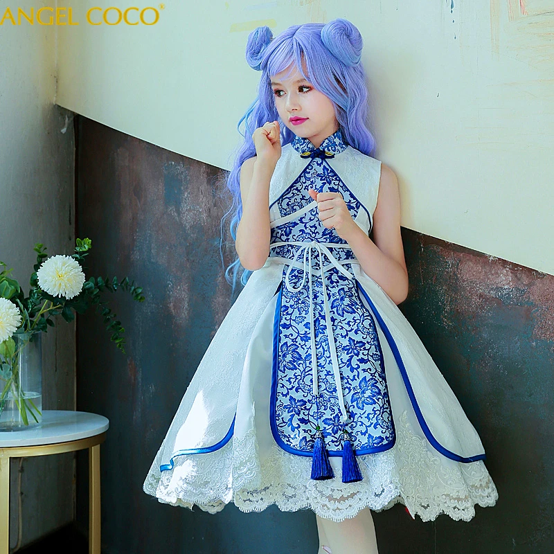 

Girls Dresses 2019 Fashion Girl Dress Satin Floral Design Baby Girls Dress Kids Dresses For Girls Blue and White Children Cloths