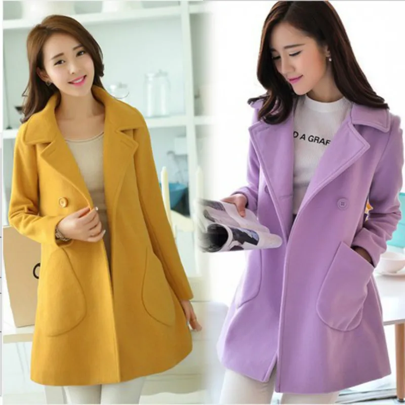 

Autumn Winter Coat Women Warm Outwear Casual Mid- Long-coat Green Loose Wool Long Coat Women