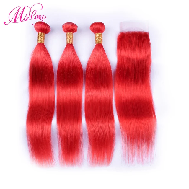 Best Price Ms Love Pre Colored Brazilian Straight Hair Bundles With Closure 3 Red Bundles With Closure 4*4 Remy Human Hair Extension Best Price Ms Love Pre Colored Brazilian Straight Hair Bundles With Closure 3 Red Bundles With Closure 4*4 Remy Human Hair Extension