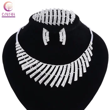 

Luxury Maxi Women Bijoux Gold/Silver Color Jewelry Crystal Statement Necklaces Collar Choker Jewelry Set Bangle Earring Ring
