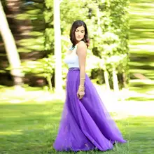 Повседневное Стиль Для женщин юбки Талия на резинке Линия пола Длина длинная юбка макси Персонализированная лиловый фатин юбка