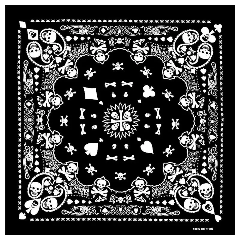 55x55cm White Black Skull Poker Geometric Bandana Unisex Harajuku Hip Hop Square Headband Motorcycle Sports Hair Wrap Wristband