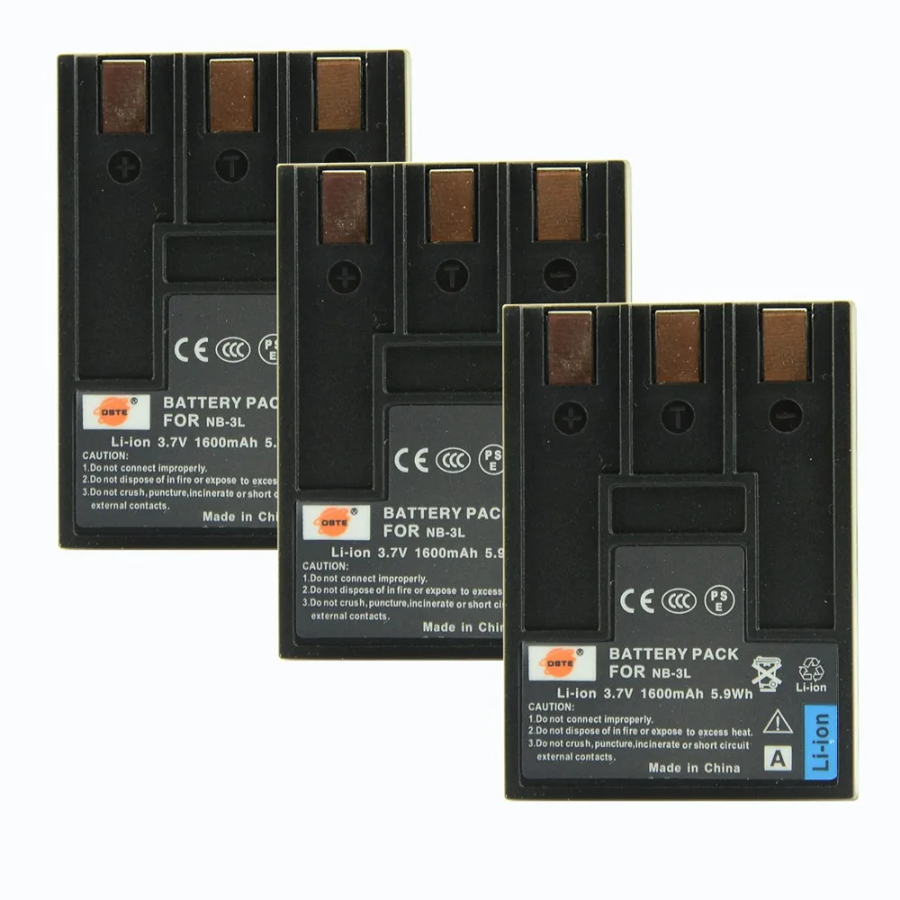 

DSTE 3pcs NB-3L NB 3L NB3L Battery For Canon IXUS I5 IXUS 700 IXUS 750 DSLR Camera