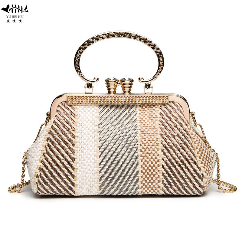 

Classic Vintage Fashion Kiss Lock Shell Bags Bag Women Chain Shoulder Crossbody Bag Women's Handbags Beach Travel Bag Canvas