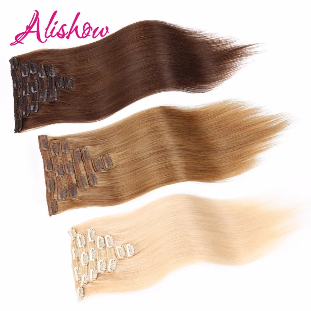 

Alishow Clip In Human Hair Extensions Straight 8 Pieces/Set Remy Hair Full Head Set 160G Color #1 #2 #4 #613 UPS Shipping Free