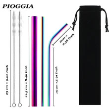 5 шт. Экологичная многоразовая солома из нержавеющей стали 304, солома из металла для смузи, набор соломинок для питья с кистью и сумкой