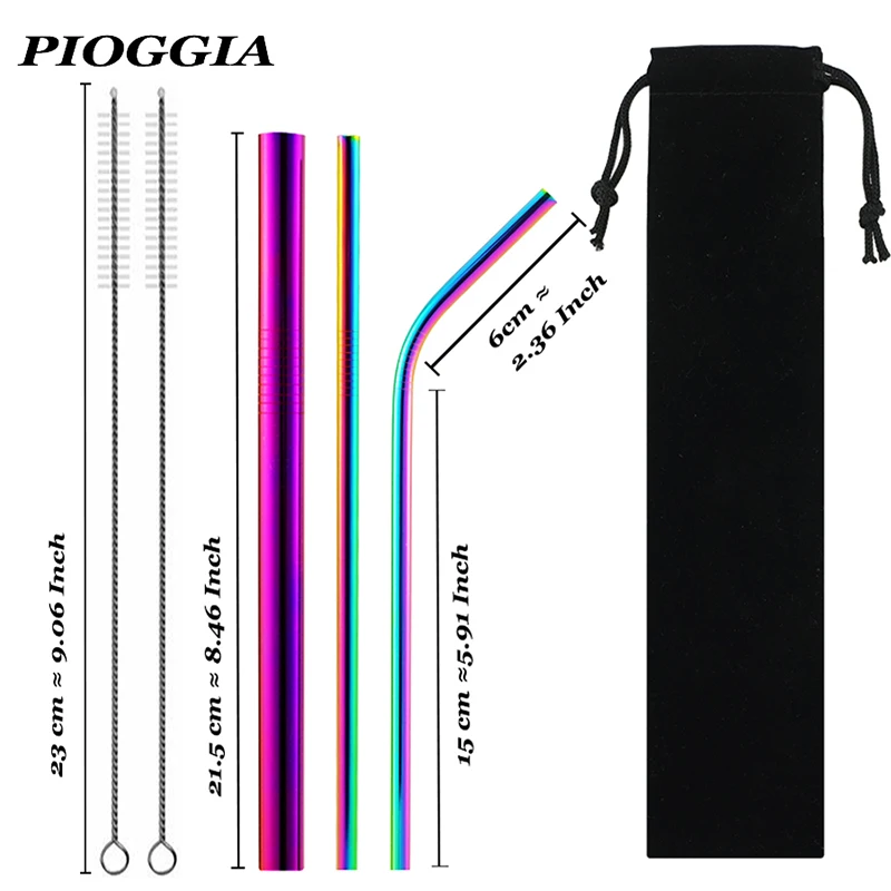 

5pcs Eco Friendly Reusable Straw 304 Stainless Steel Straw Metal Smoothies Drinking Straws Set with Brush & Bag Wholesale