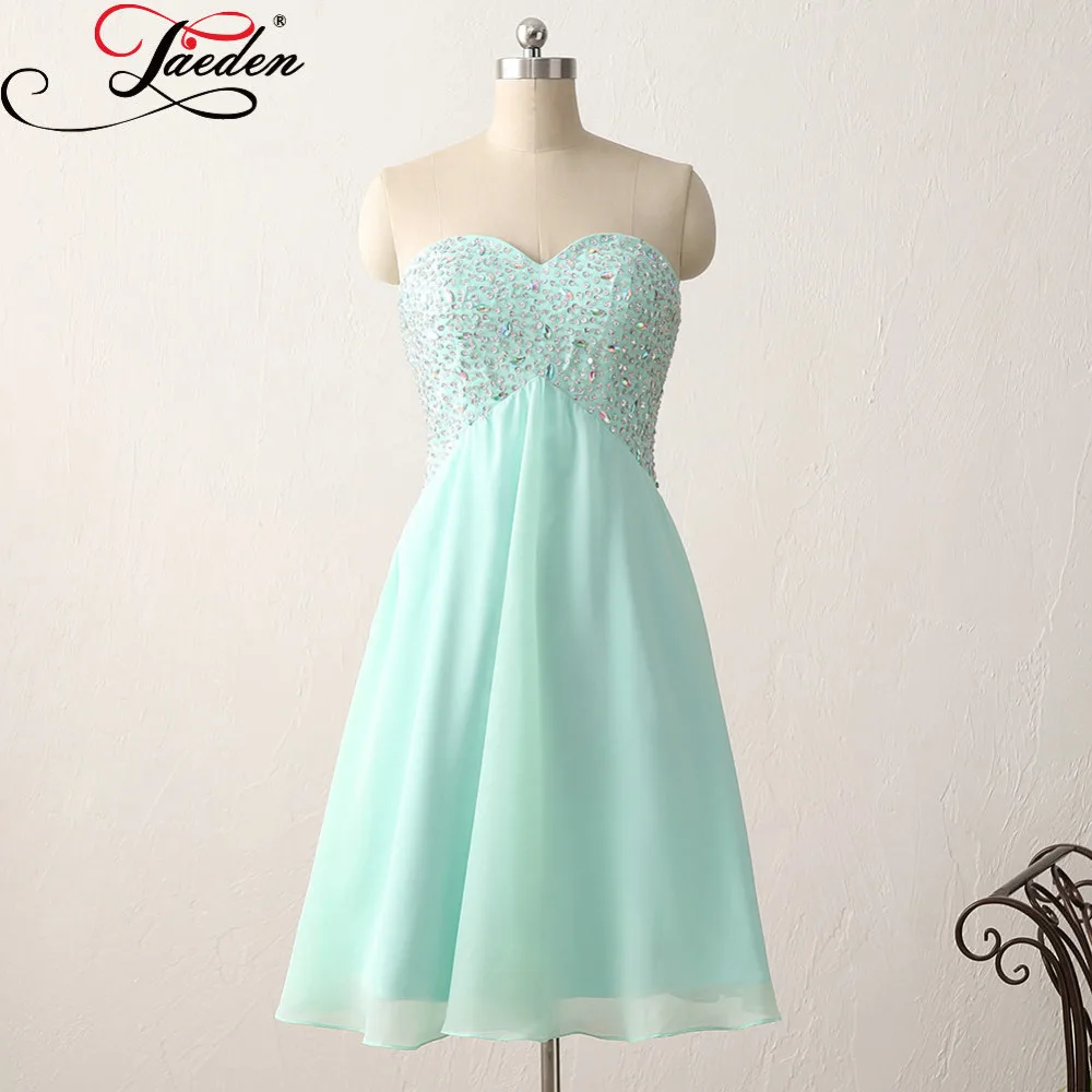 JAEDEN Pastell Mint Chiffon Cocktailkleider Stark Perlen Kristalle Ärmel Real Photo 2017 E612