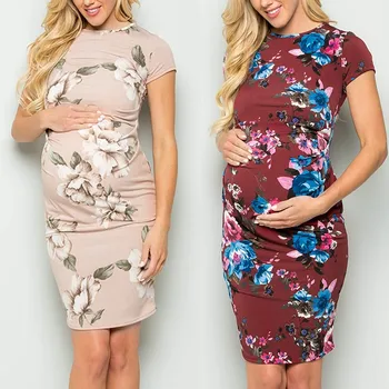 

Women's Maternity Dresses Pregnancy Clothes O-neck Floral Print Vestido Embarazada Maternity Gown Pregnancy Dress Summer