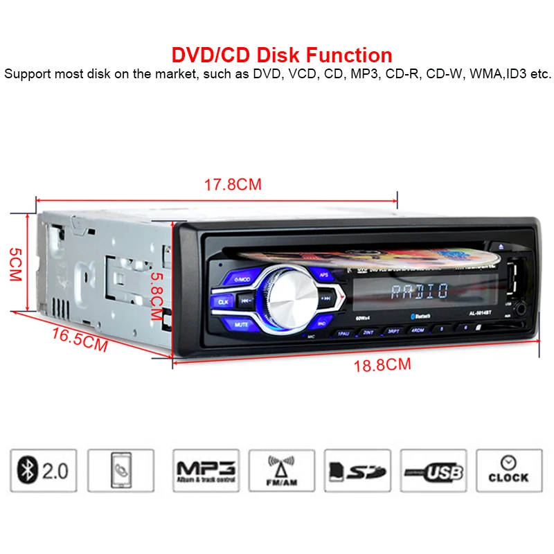 Radio Car DVD Player Automotivo 1 Din 12V Bluetooth Autoradio Audio Auto Stereo USB AUX DVD VCD CD MP3 SD Card Radios Para Carro Radio Car DVD Player Automotivo 1 Din 12V Bluetooth Autoradio Audio Auto Stereo USB AUX DVD VCD CD MP3 SD Card Radios Para Carro