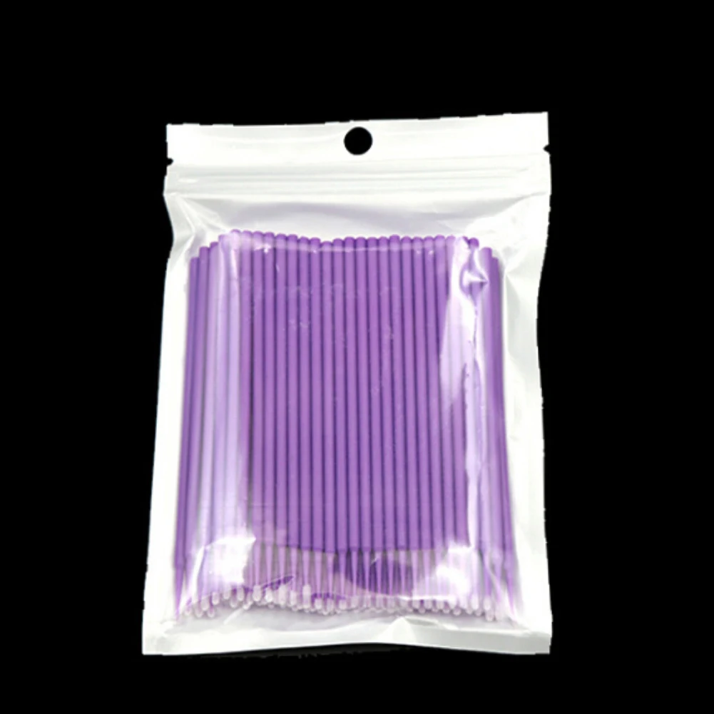 100 шт Одноразовые кисти для макияжа ватные палочки щетка для ресниц для удаления Татто набор микрощеток волокно для наращивание ресниц Чистящая палочка - Цвет: Light Purple  M