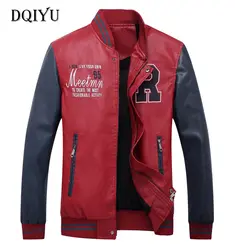 Dqiyu кожаная куртка Для мужчин новый Вышивка Slim Fit Куртка-бомбер Куртки Для мужчин мода стоять кожаная куртка мужская верхняя одежда M-3XL