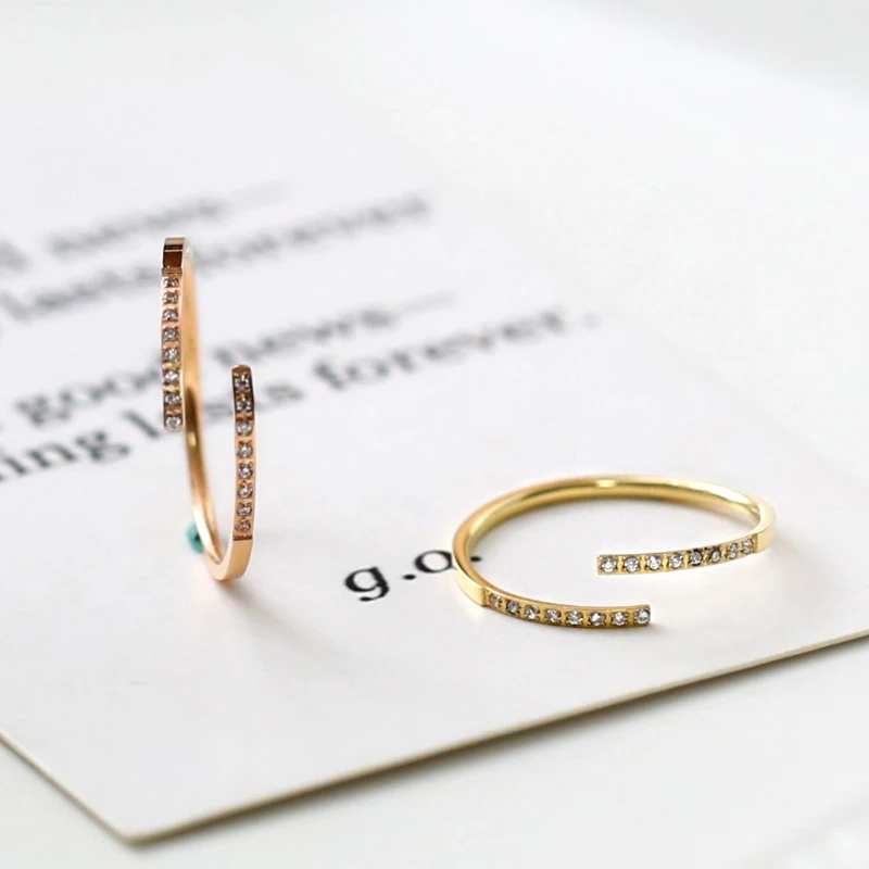 

YUN RUO 2018 New Micro Crystal Inlay Open Rings Rose Gold Color Wedding Ring Birthday Gift Woman Fashion Titanium Steel Jewelry