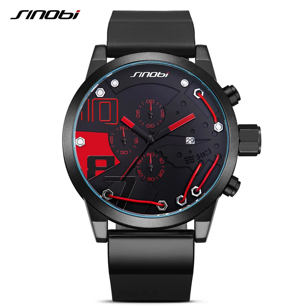 Новые модные мужские часы от ведущего бренда, роскошные полностью Стальные кварцевые часы Sinobi Racing, спортивные мужские часы с хронографом, мужские часы - Цвет: red