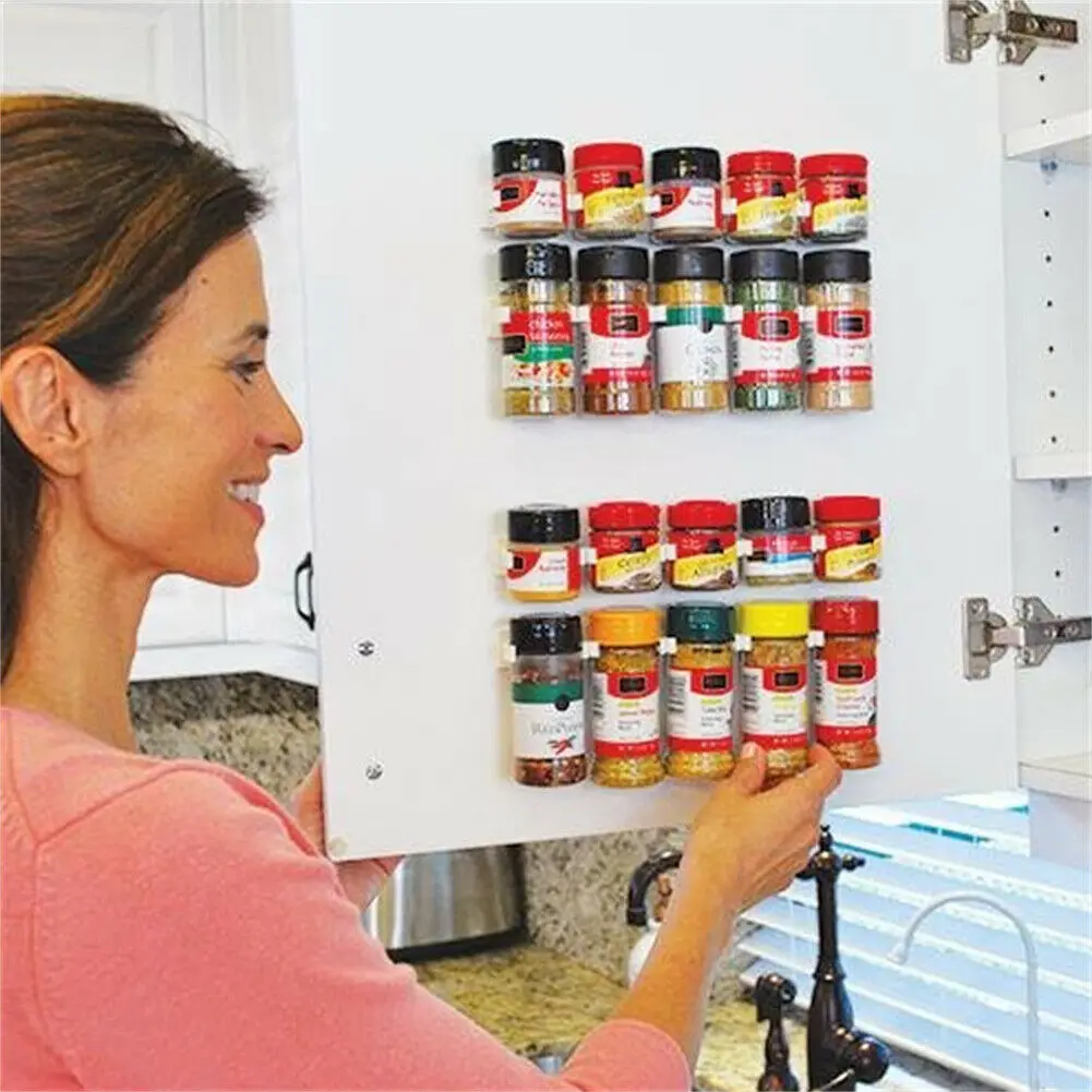 

New Arrival 20 Clip Kitchen Spice Gripper Strip Jar Rack Storage Holder Wall Cabinet Door