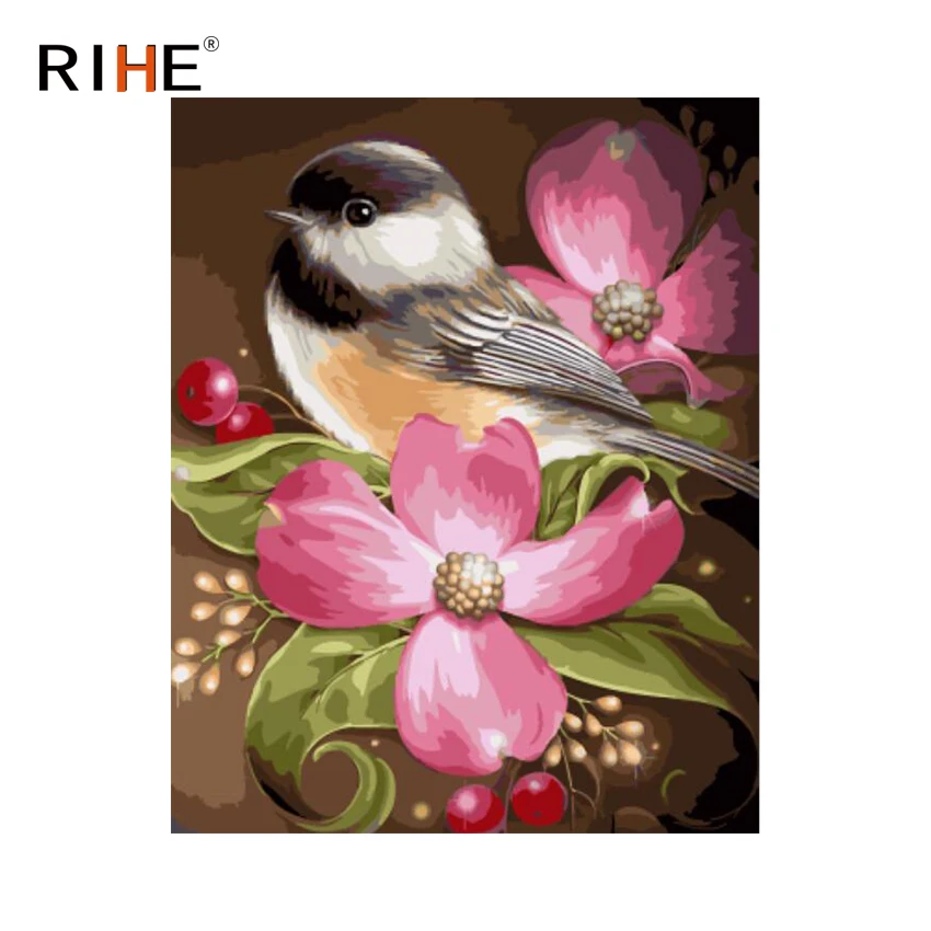 

RIHE Bird Flower Diy Painting By Numbers Animal Oil Painting On Canvas Hand Painted Cuadros Decoracion Acrylic Paint Home Decor