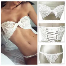 Женское нижнее белье, комплект из бюстгальтера и трусиков, кружевной бандаж без бретелек, прозрачные кружевные топы на бретельках, летний сексуальный комплект без косточек