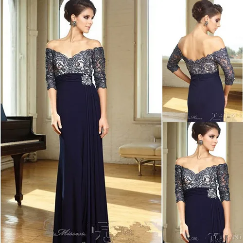 navy off the shoulder mother of the bride dress