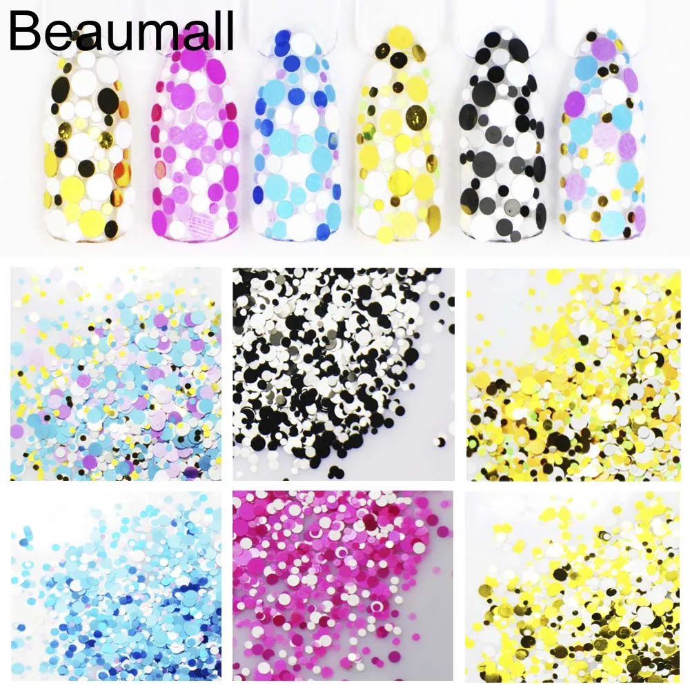 

10g Shining Colorful Nail Sequins Tips Round Shape Mixed 1~3mm 3D Nail Art Glitter Paillettes Manicure Nail Art Decorations