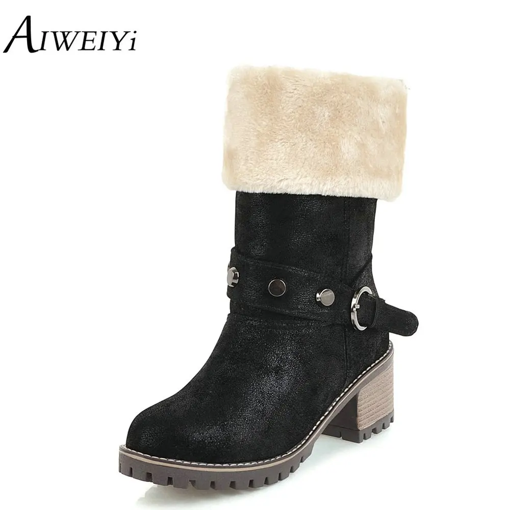 

AIWEIYi Female Winter Boots Fur Warm Snow Boots Plush Martin Boots for Women Black Green Booties