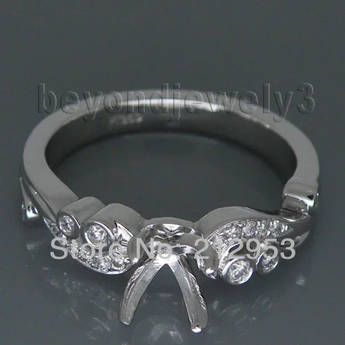 

Vintage Round 6mm Platinum PT900 Semi mount Wedding Ring for Women Engagement Jewelry WU092