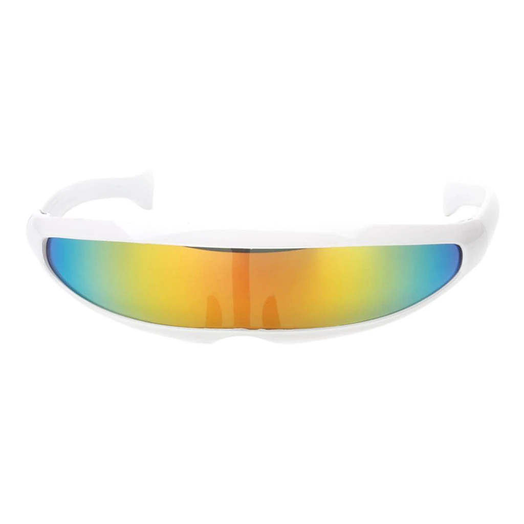 Pack of 8pcs Rainbow Color Novelty Narrow Metallic Futuristic Soldier Space Alien Robot Sunglasses Costume Photo Props