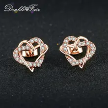 Двойная ярмарка Любовь Сердце переплетенные серьги-гвоздики серебро/розовое золото цвет модные серьги с кристаллами ювелирные изделия для женщин DFE030M