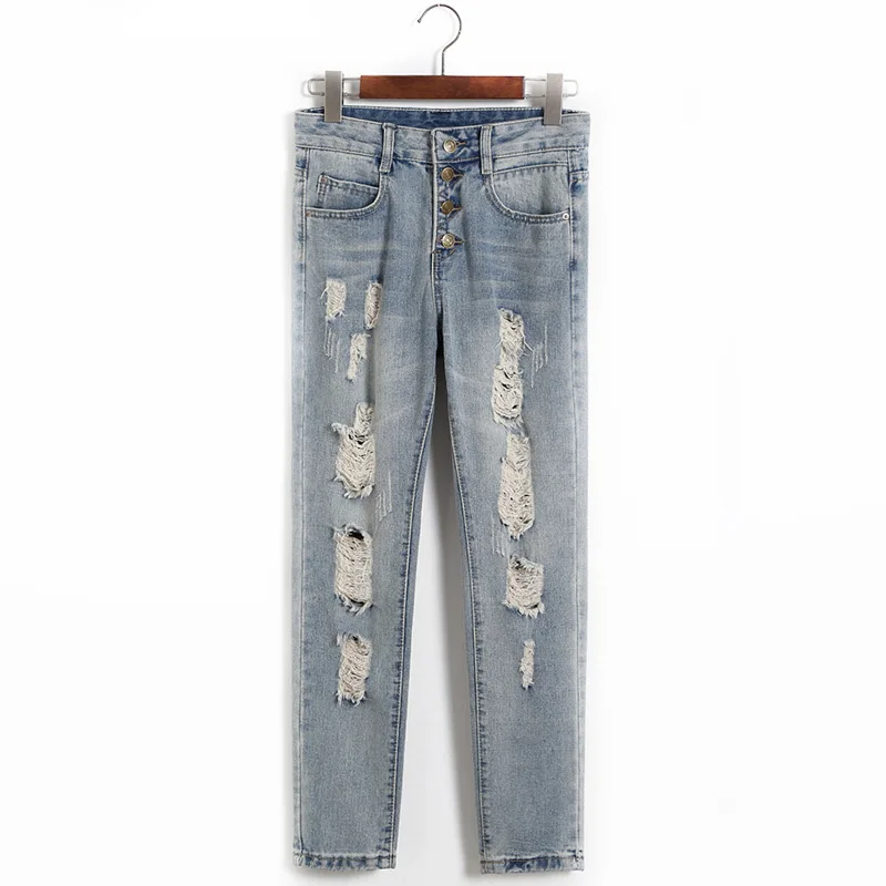 

2017 New Brand Summer Style Jeans Women Boyfriend Ripped Holes Harem Denim Pants Femme Pearl Jeans For Women