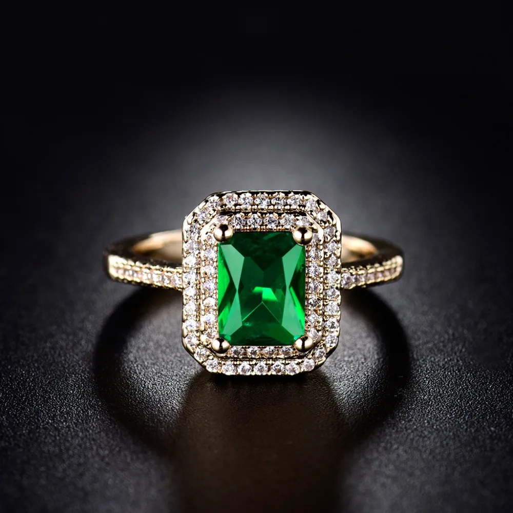 

XIAGAO wholesaler Green Rhinestone Finger Rings Gold-color Simple Design 4 Prong Setting Sparkling Jewelry Rings For Women R314