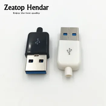 

10Set DIY USB 3.0 A Male 4Pin Plug Welding Type Socket 3 in 1 Connector Soldering Adaptor White Black