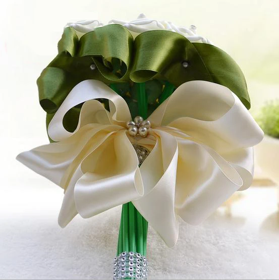 Wedding Bouquet For Bridal Bridesmaid Accessories Silk Ivory Flowers Rhinestone With Army Green Ribbon Big Bow Home Decor Bouquet Flower Rhinestone Dog Collars Wholesalerhinestone Eyelashes Aliexpress