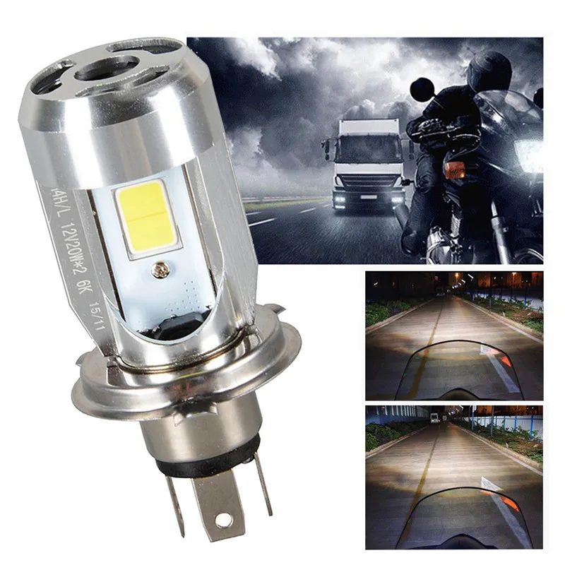 

Motorcycle Headlights H4 COB LED Beam Lamp Headlamp High Quality Three-jaw Electric Motorbike Bulbs 20W Bright White