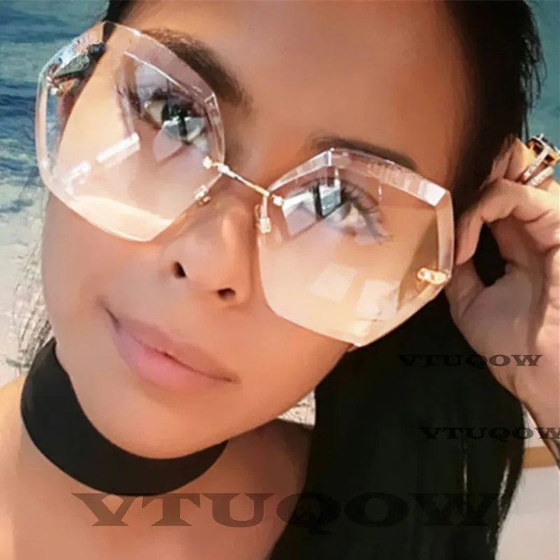 

Luxury Transparent Gradient Sun Glasses For Women Elegant Rimless Sunglasses Women Brand Designer Retro Female Ladies Sunglass