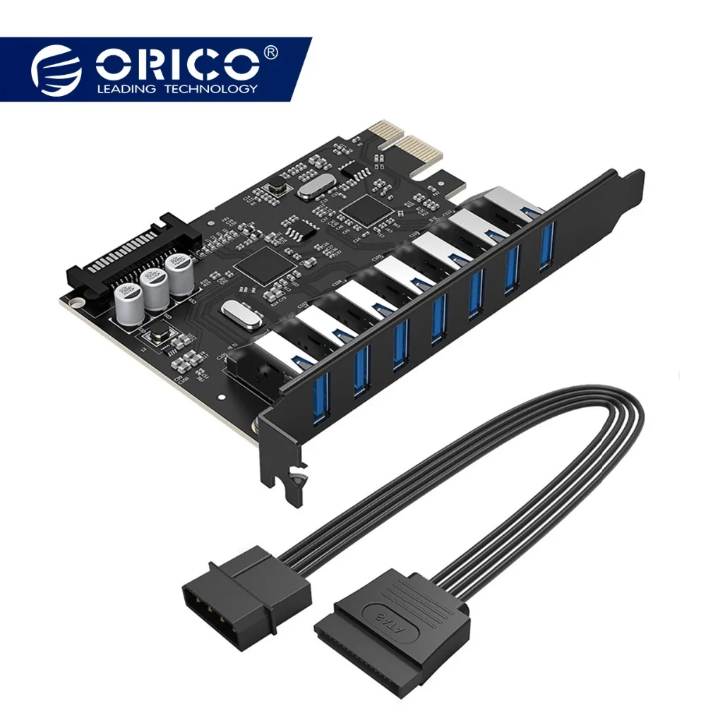 ORICO SuperSpeed USB3.0 7 Port PCI-E Express card with a 15pin SATA power connector [VL805 and VL812 chipsets] (PVU3-7U)