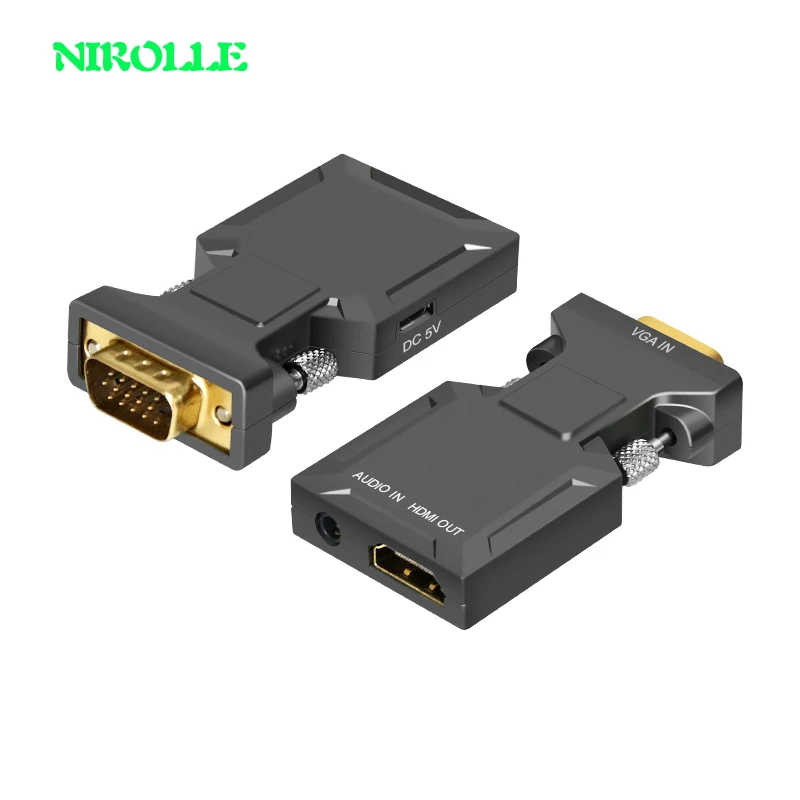 NIROLLE HDMI TO VGA Converter With Audio Full HD VGA to HDMI adapter with Video Output 1080P HD for PC Laptop to HDTV Projector vention hdmi to dvi converter full hd 1080p audio converter adapter with dual audio interface for hdtv projector drop shipping