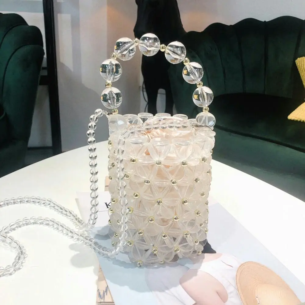 

INS Pearls Beading Bag For women Fashion Handmade Pearls Handbags Vintage Evening Party Bag Ladies Luxury Hollow Tote