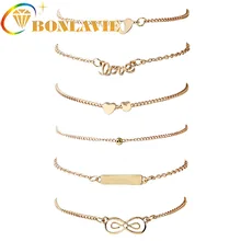 Pulsera clásica de símbolo eterno para mujer Color dorado geométrico 2018 Love Charms conjunto de pulsera de Metal 6 unids/set Pulseras Wholsale