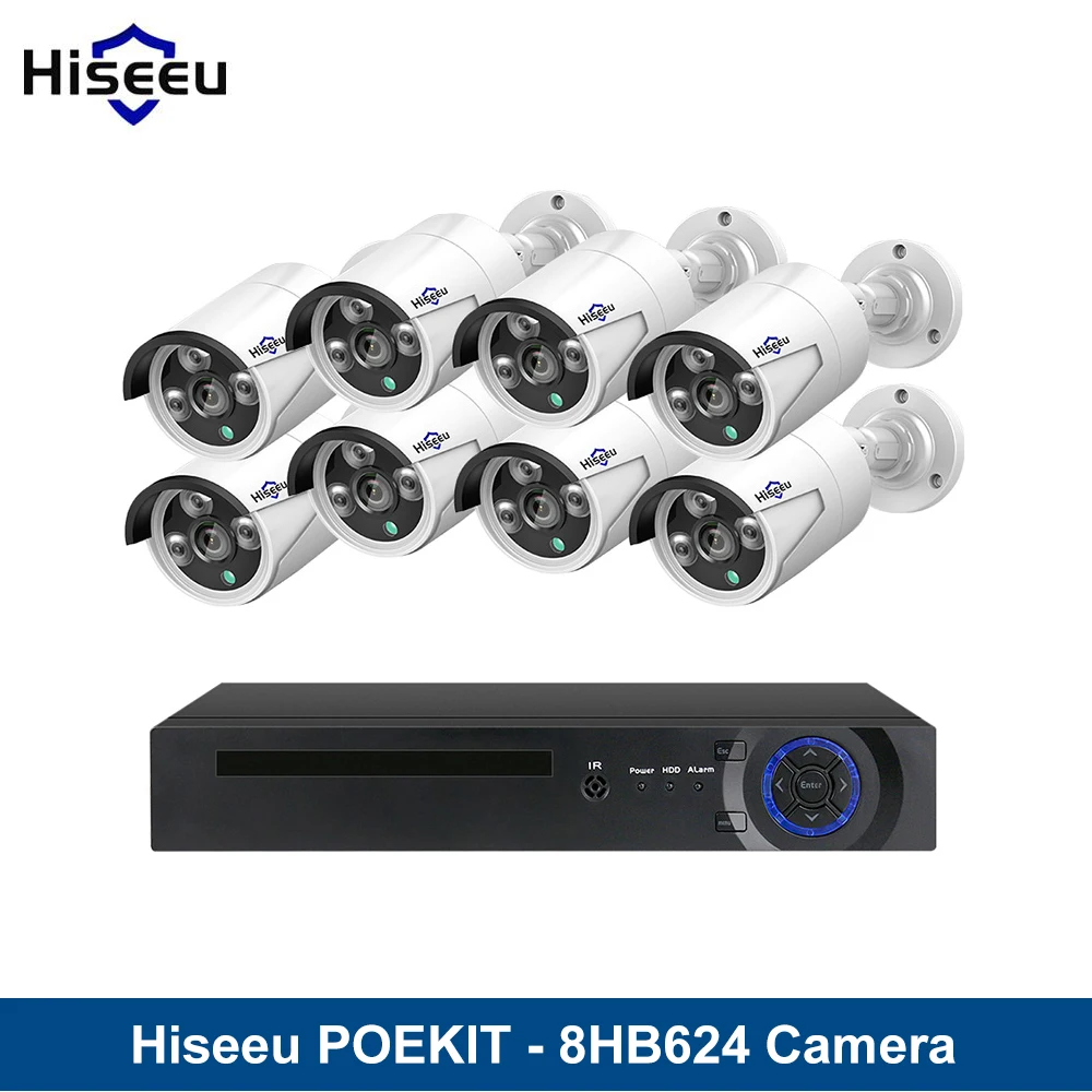 

Hiseeu POEKIT 8HB624 Real-time Monitoring H.265 Email Alert Remote Access 8CH 4MP Surveillance Camera Kit CCTV Video Set
