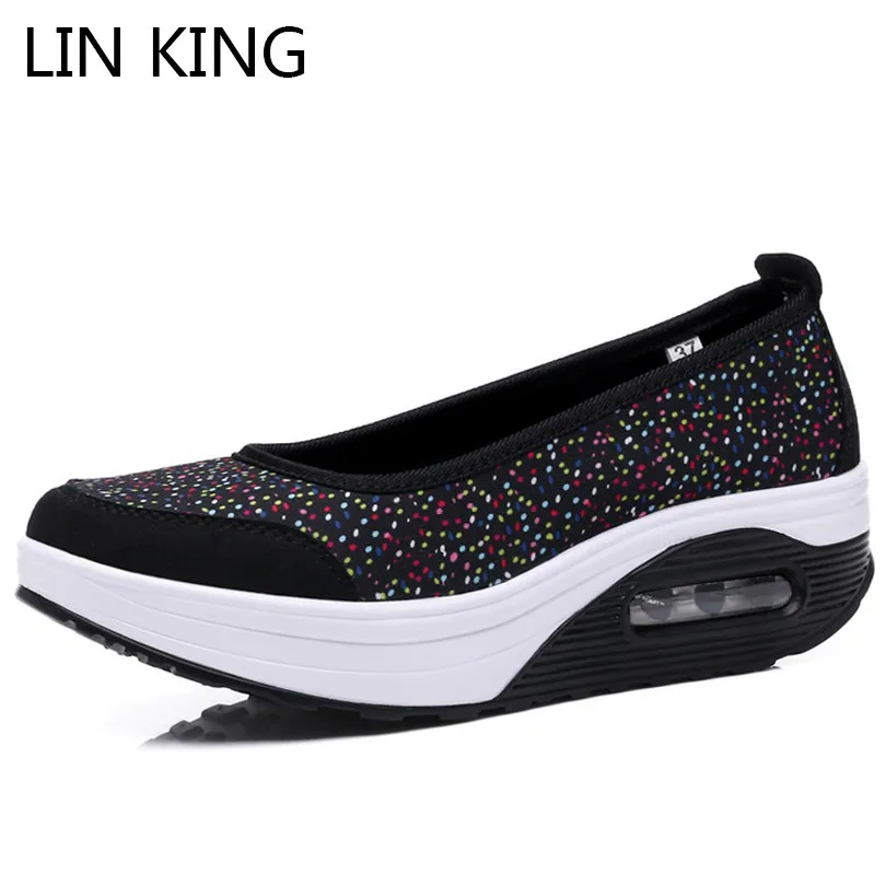 

LIN KING Spring Autumn Breathable Women Swing Shoes Floral Height Increase Platform Shoes Lazy Light Footwear Shoes Big Size 42