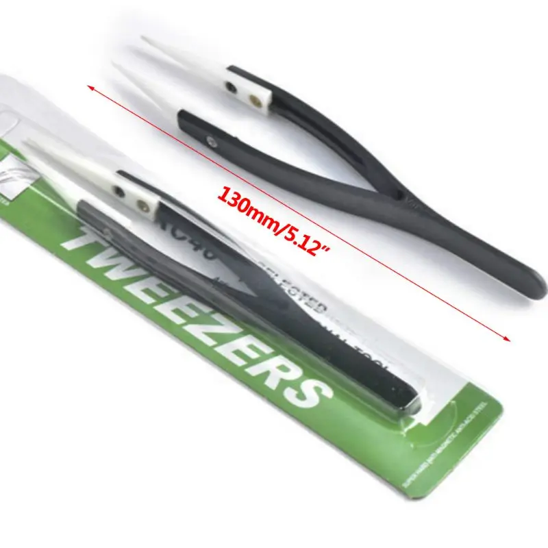 Высокотемпературный резистентный изогнутый направленный нержавеющая сталь Tweezers ручка керамический Пинцет для ручного ремонта Инструменты Аксессуары