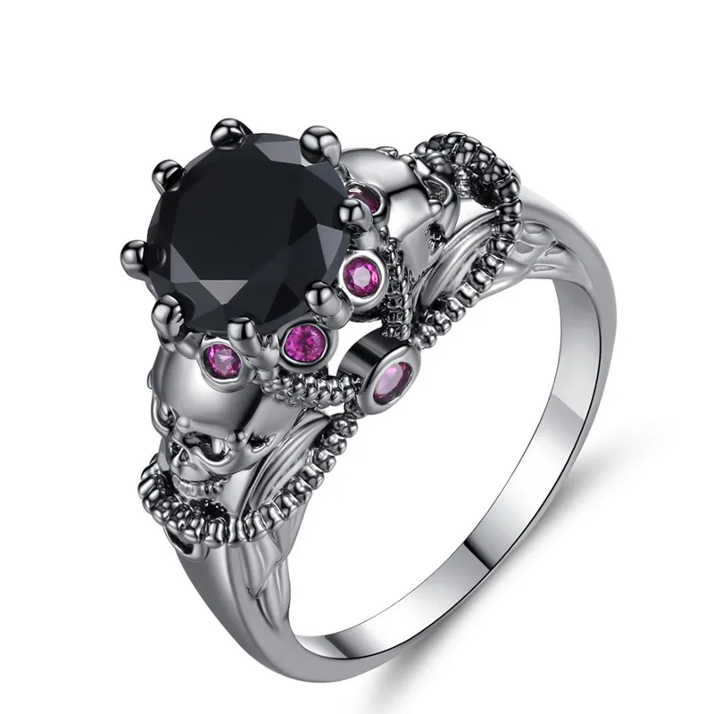 ROMAD кольцо с черепом для женщин, модное ювелирное изделие, Черный Кристал для свадьбы, помолвки, кольца на палец, Панк радужные стразы, кольцо R4 - Цвет основного камня: Black