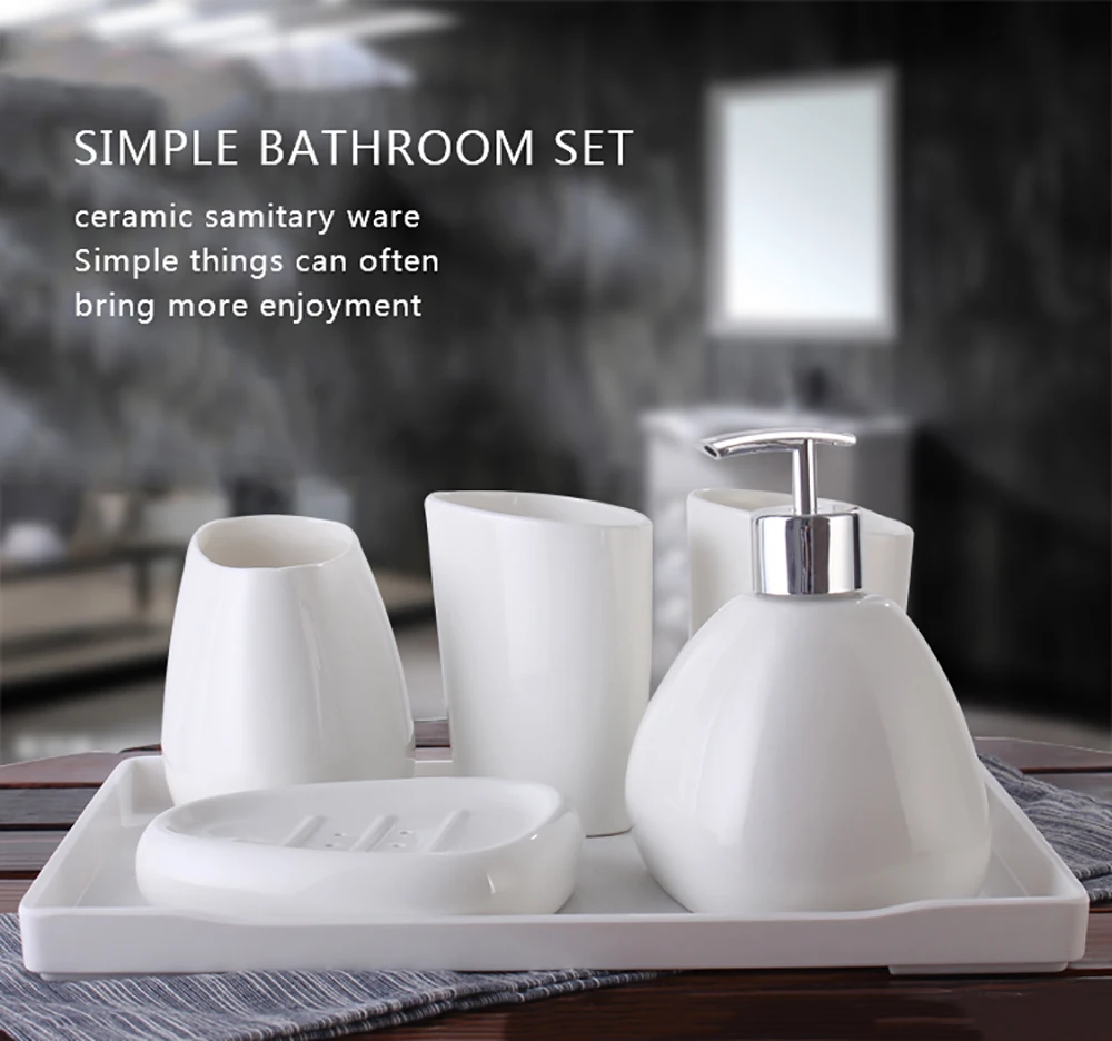 ORENBO, простые белые керамические аксессуары для ванной комнаты, набор из шести комплектов, наборы для мытья, набор для ванной комнаты, керамические принадлежности для мытья