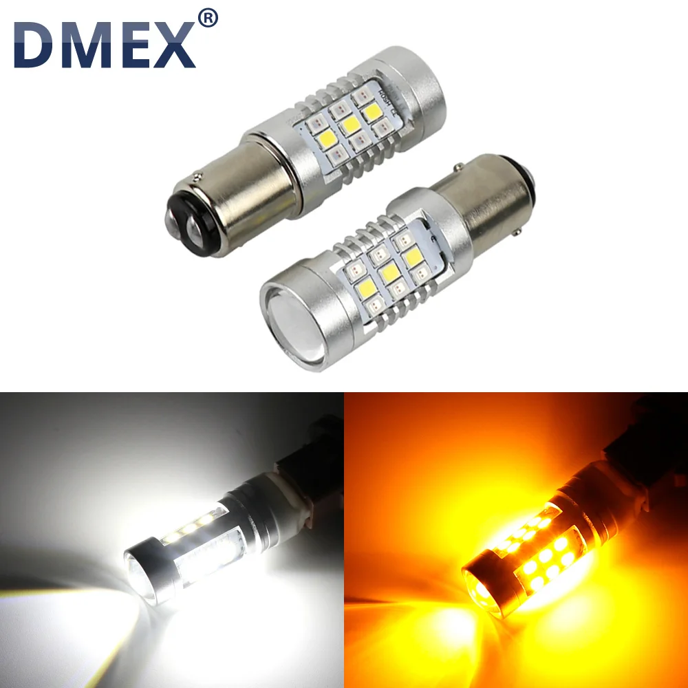 

DMEX 2PCS Switchback Dual Color Car LED Light Bulbs S25 1157 BAY15D P21/5W White + Amber/Yellow with Turn Signal, DRL