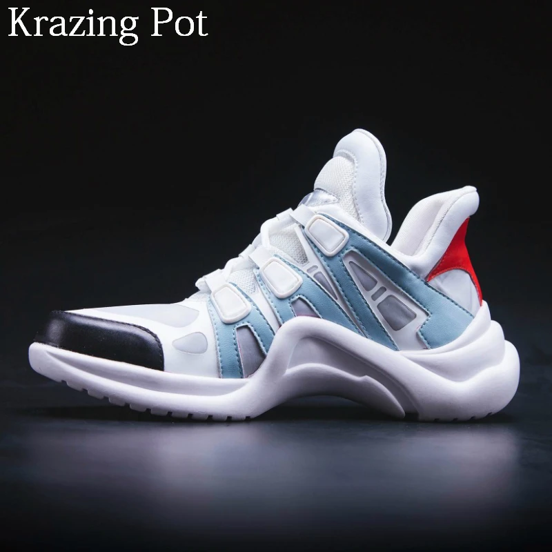 

2018 Superstar Cow Leather Air Mesh Sneakers for Women Platform Lace Up Round Toe Causal Shoes Party Luxury Vulcanized Shoes L18