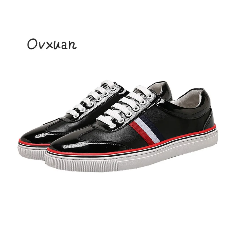 

Ovxuan 3 Colors Striped Design Genuine Leather Loafers Men Fashion Party and Prom Men Dress Shoes Street Flat Sneakers Men Shoes