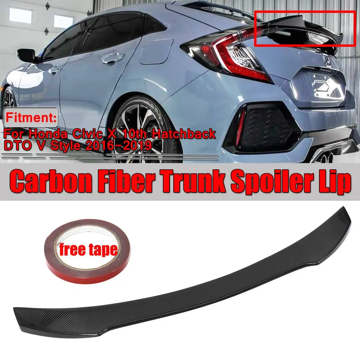 Fibra de Carbono para Porta-malas Asa para Honda Teto Traseiro Buço Civic x 10th Hatchback Dto v Estilo 2020-2020 Alavanca Sopiler 1xreal 4 Spoilers e aerofólios
