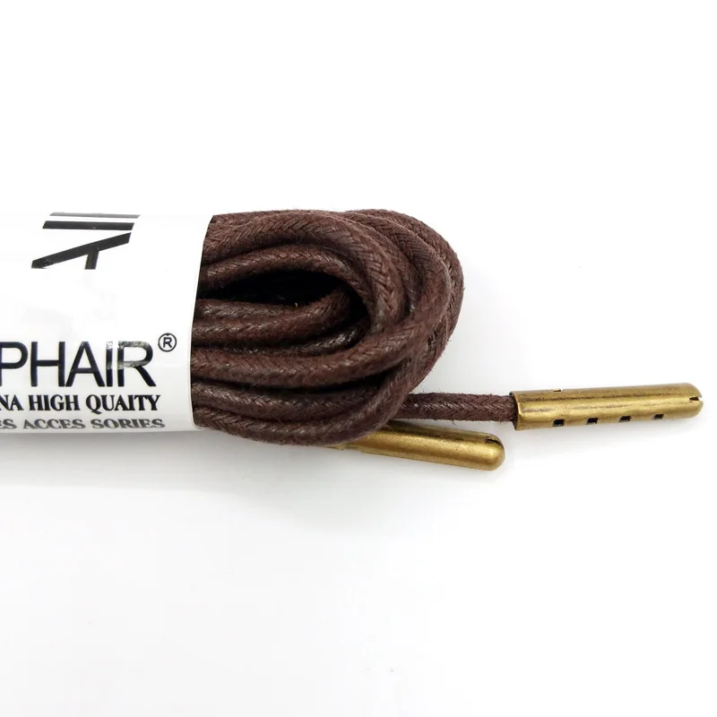 1-12 Pairs Brown Mens High Quality Unise Laces Waxed Round Shoelaces Sneaker Solid Polyester Twisted Shoes Metal Head Shoelaces