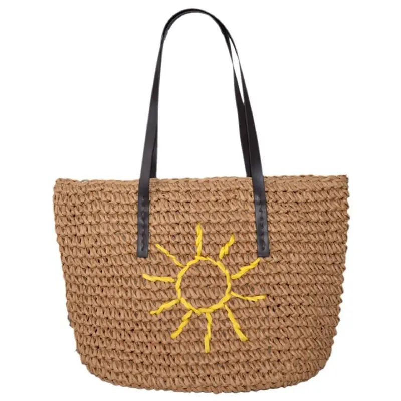 

NEW-Women Summer Handbag New Bohemia Sun Flower Hand-Embroidered Bag Summer Woven Bag Handbag